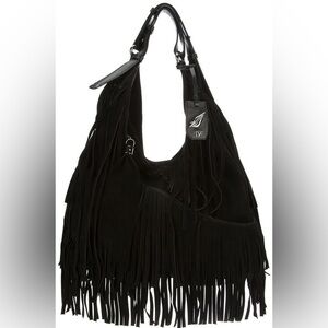 NWT DVF BLACK SUEDE LEATHER as LARGE FRINGE SOPHISTICATED SHOPPER handbag bag